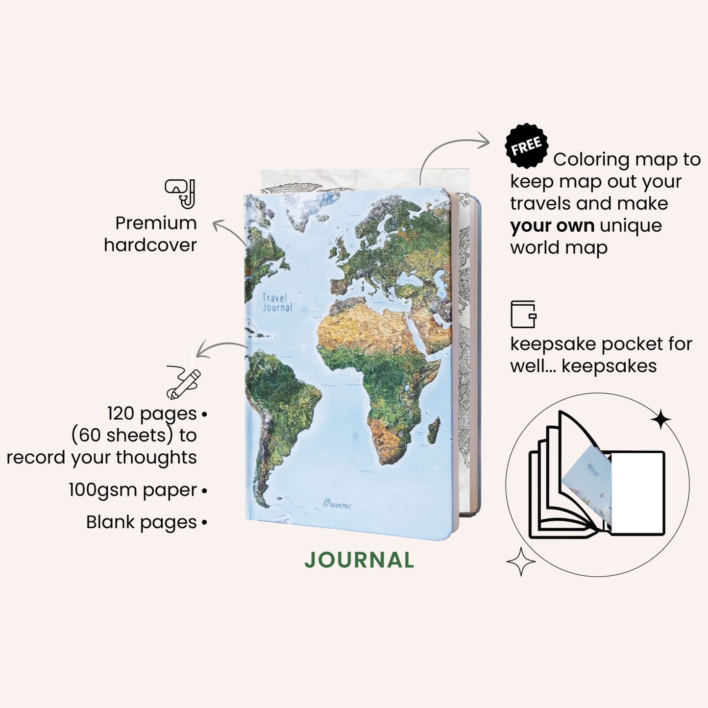 Awesome Maps Travel Journal / A5 / Hardcover / Blanko