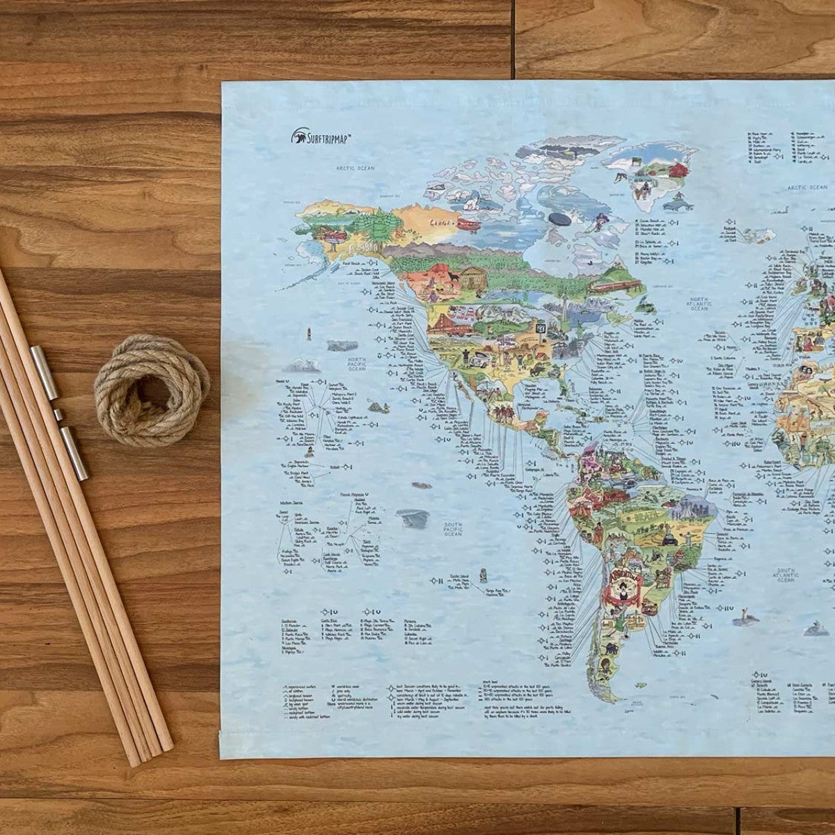 Awesome Maps Roll Down Canvas Weltkarte "Surftrip" (114 x 62cm)
