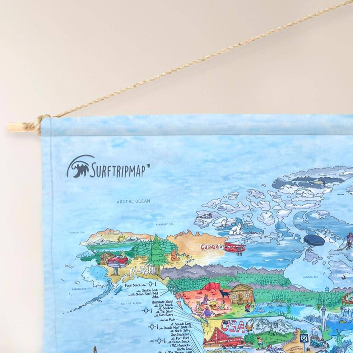 Awesome Maps Roll Down Canvas Weltkarte "Surftrip" (114 x 62cm)