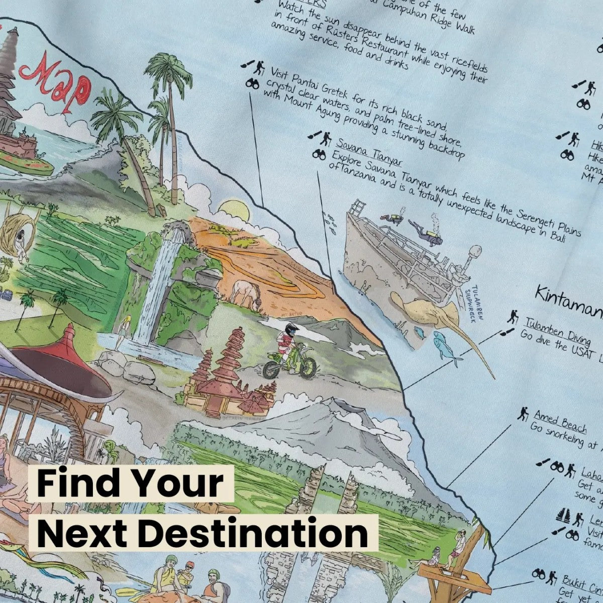 Awesome Maps Strandtuch / Badetuch "Bali Illustrated" (155x90cm)