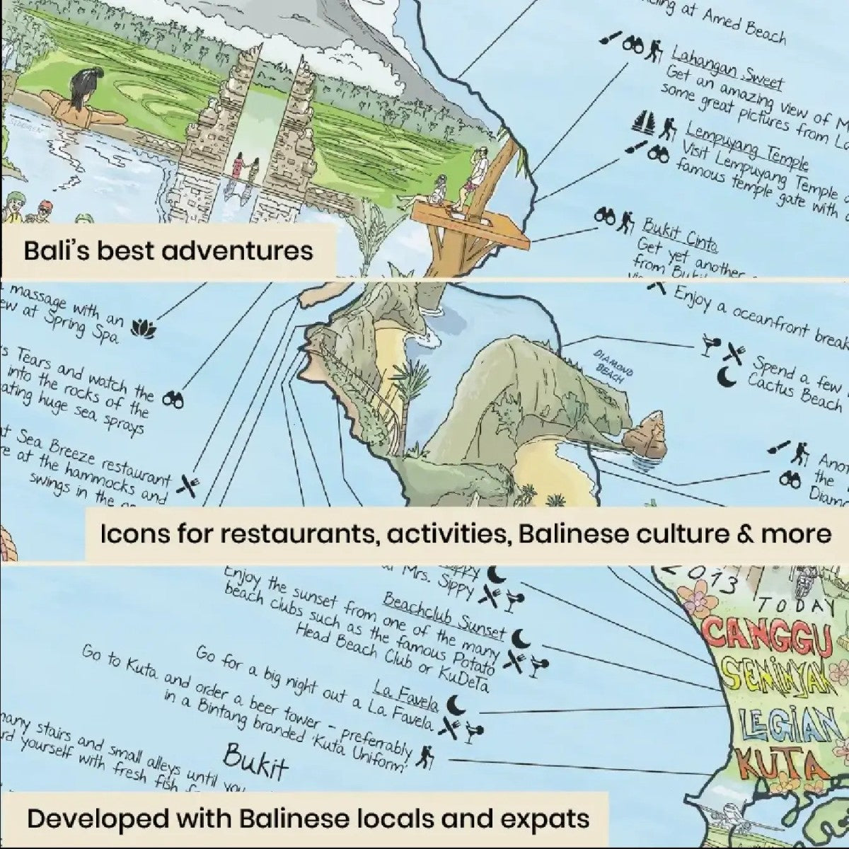 Awesome Maps Strandtuch / Badetuch "Bali Illustrated" (155x90cm)