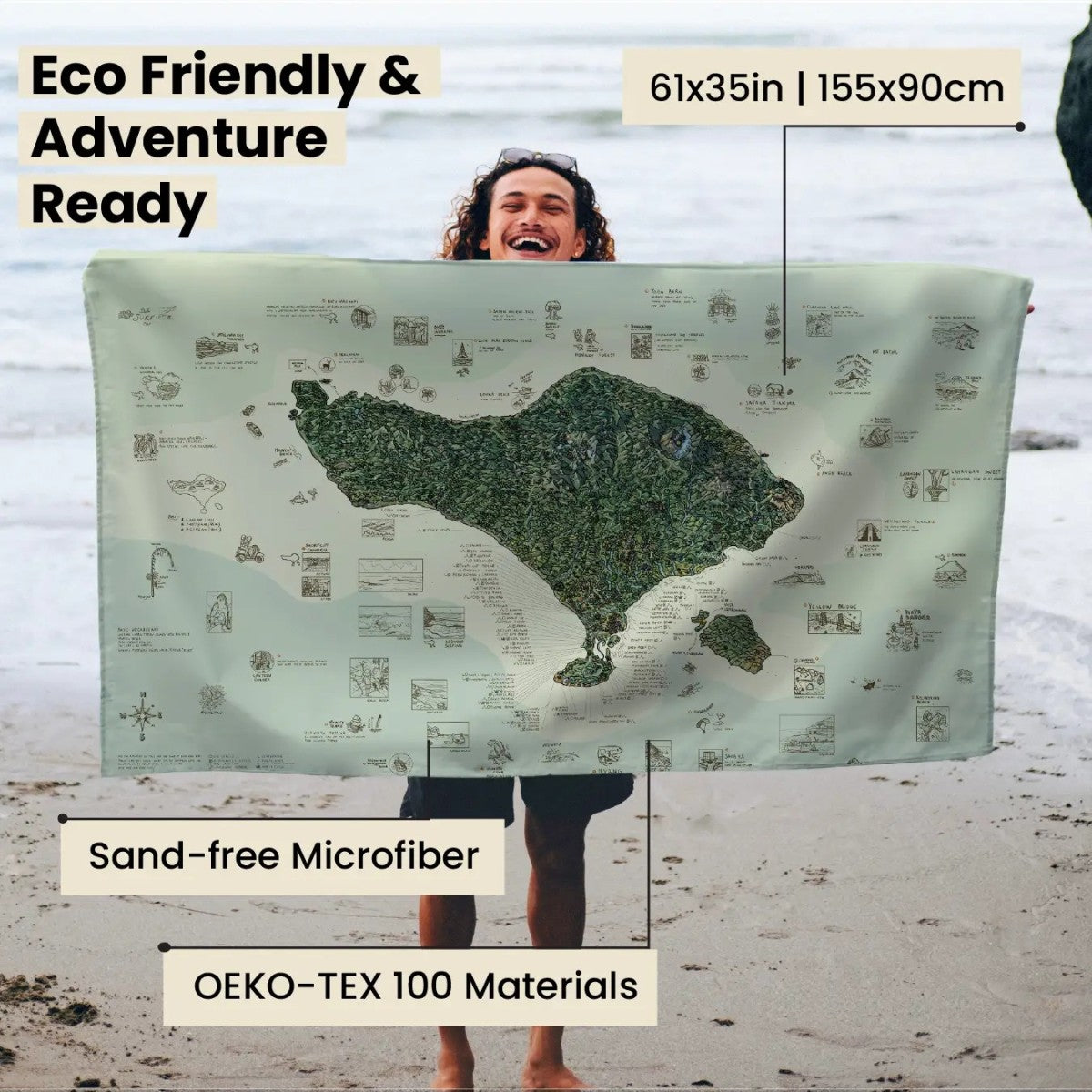 Awesome Maps Strandtuch / Badetuch "Surftrip Bali" (155x90cm)