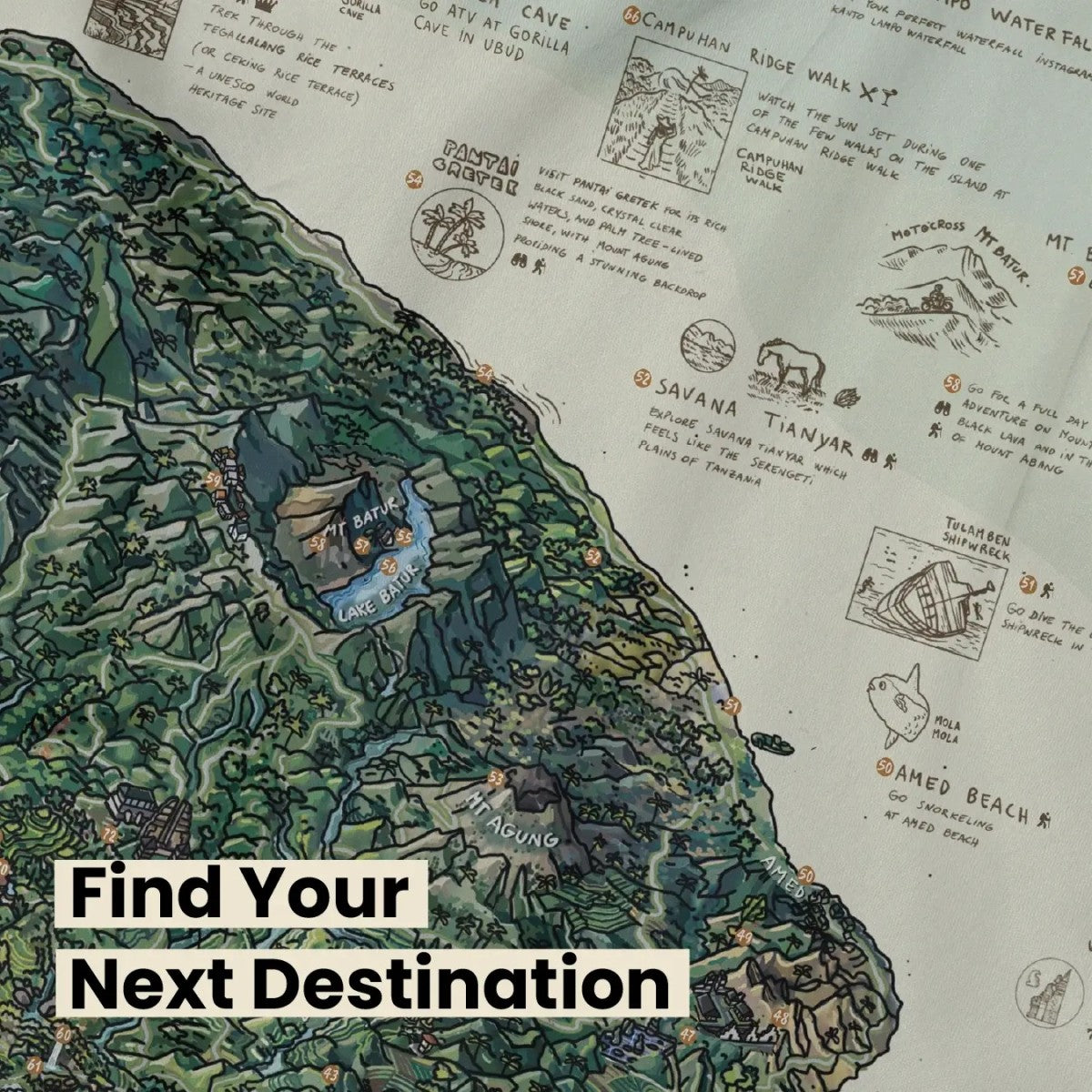 Awesome Maps Strandtuch / Badetuch "Bali Green Topography" (155x90cm)