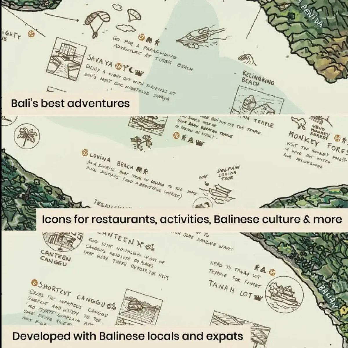 Awesome Maps Strandtuch / Badetuch "Bali Green Topography" (155x90cm)