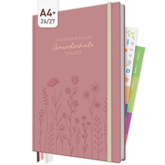 Häfft Lehrer-Planer Grundschule Maxi 2026/2027 / A4+ / Fine Flowers rosé