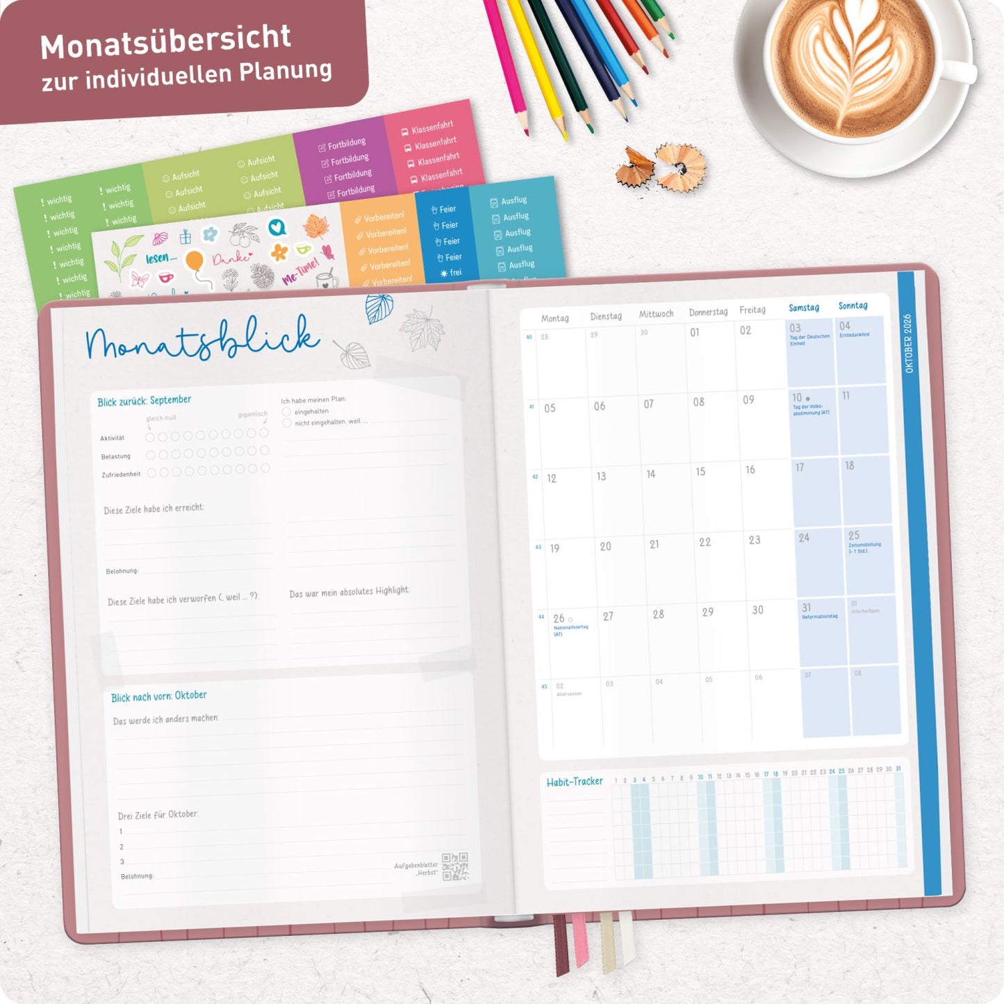 Häfft Lehrer-Planer Grundschule Maxi 2026/2027 / A4+ / Fine Flowers rosé