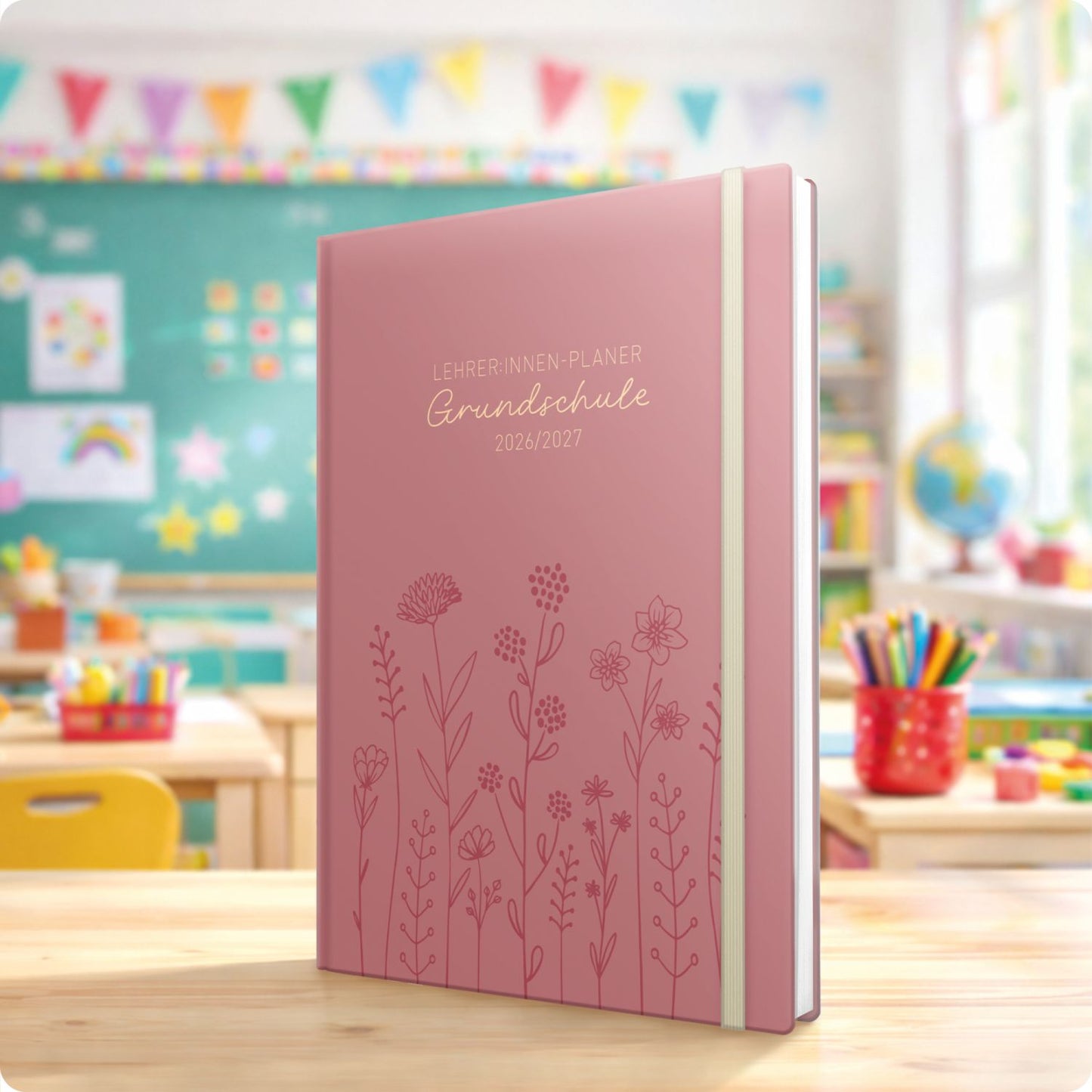 Häfft Lehrer-Planer Grundschule Maxi 2026/2027 / A4+ / Fine Flowers rosé