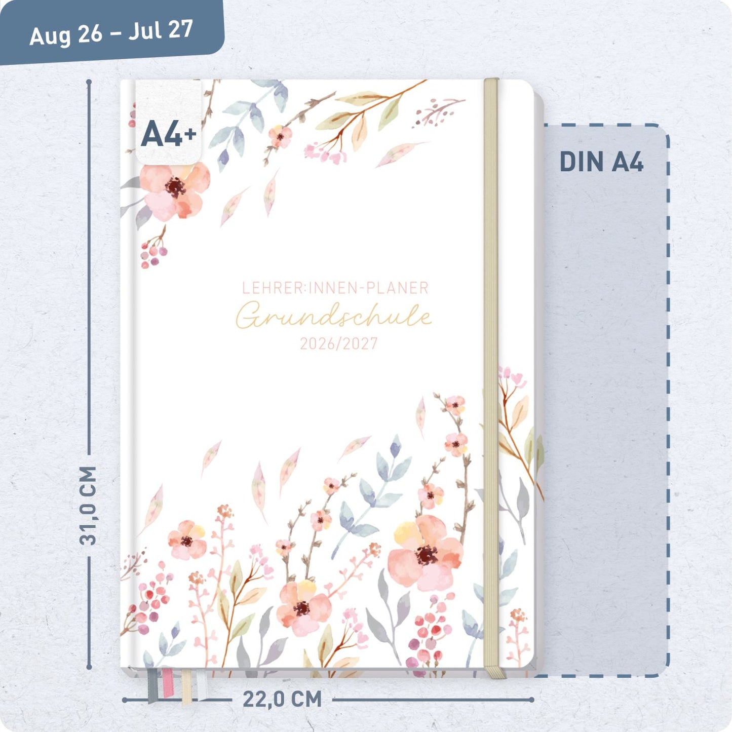 Häfft Lehrer-Planer Grundschule Maxi 2026/2027 / A4+ / Sweet Flowers