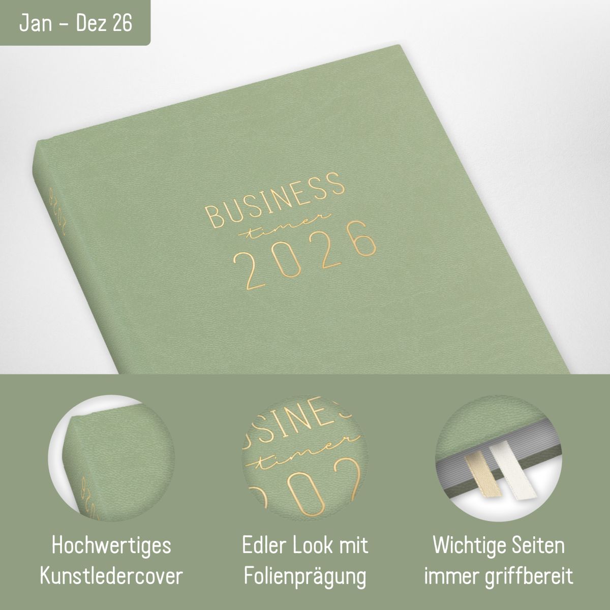 Business-Timer 2026 / A5 / Salbei / Häfft-Verlag