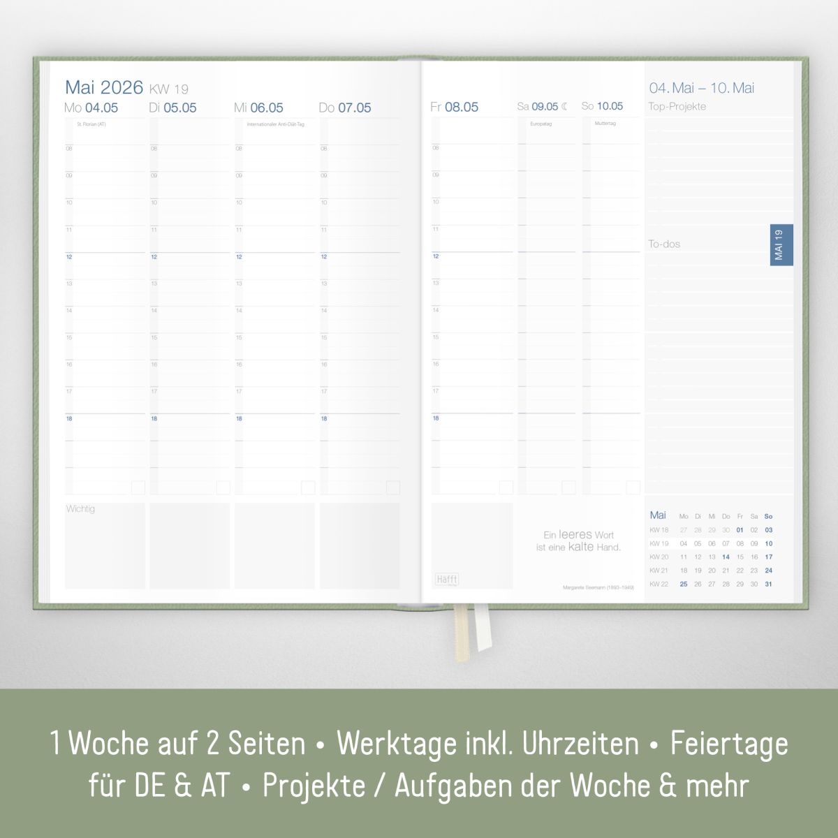 Business-Timer 2026 / A5 / Salbei / Häfft-Verlag