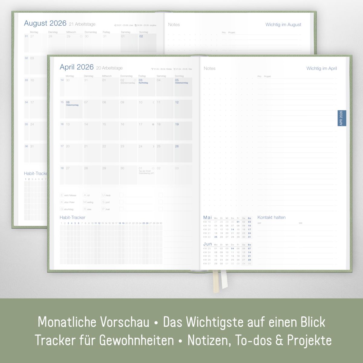 Business-Timer 2026 / A5 / Salbei / Häfft-Verlag