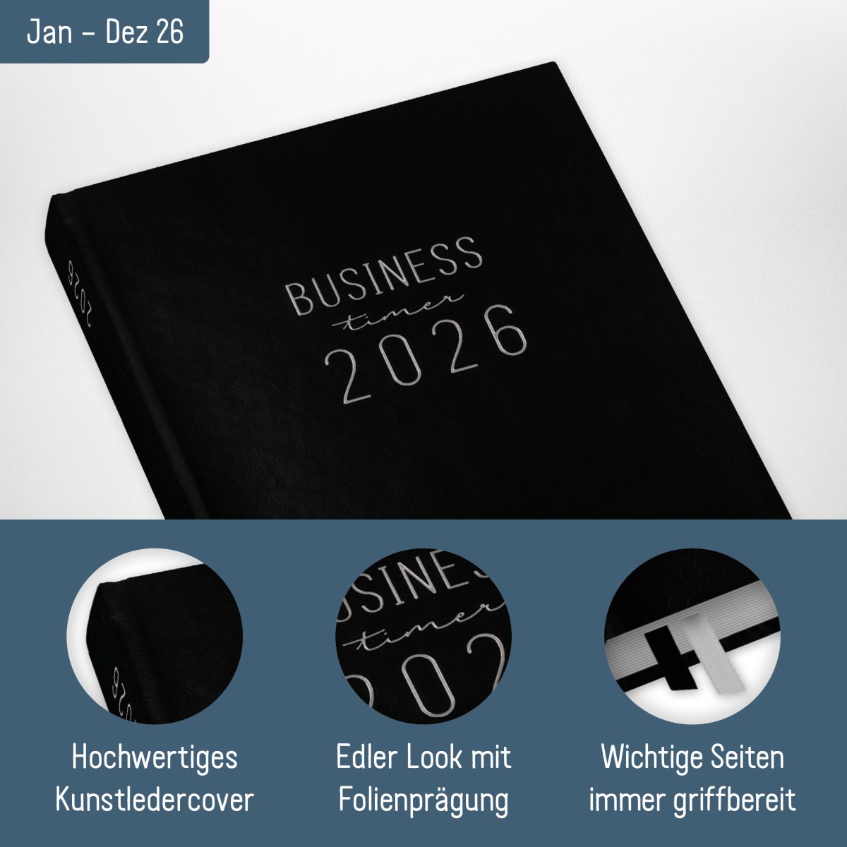 Business-Timer 2026 / A5 / Schwarz / Häfft-Verlag
