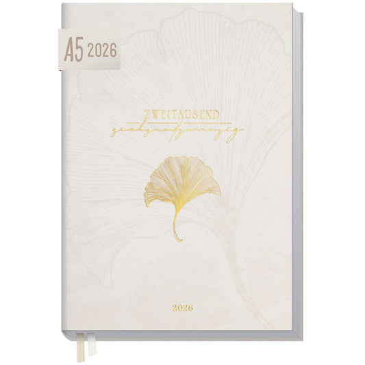 Business-Timer 2026 / A5 / Beige Ginkgo / Häfft-Verlag