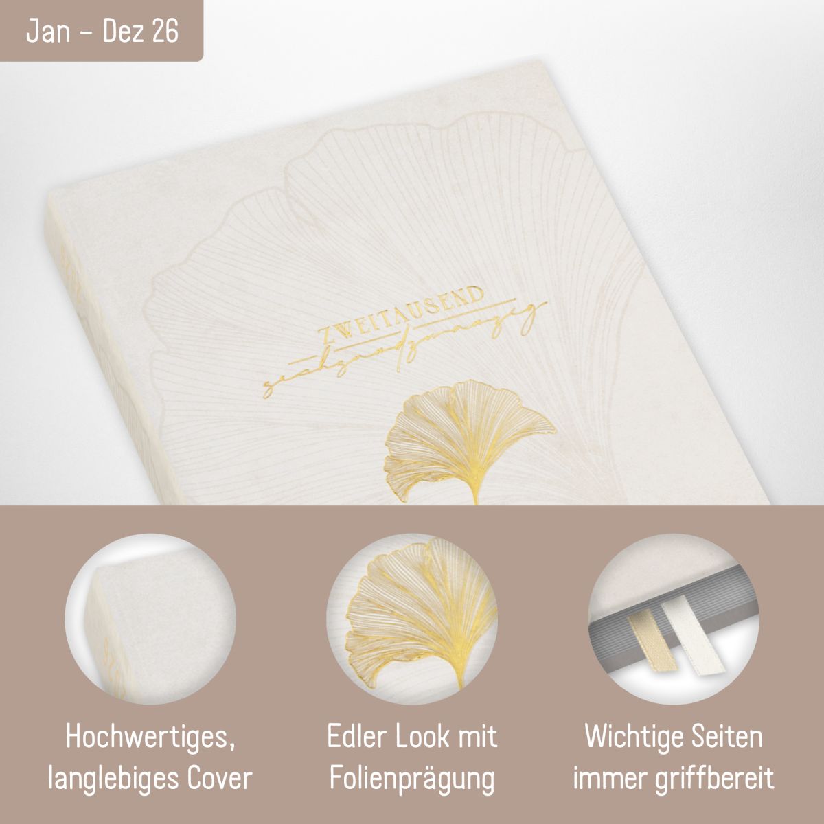 Business-Timer 2026 / A5 / Beige Ginkgo / Häfft-Verlag