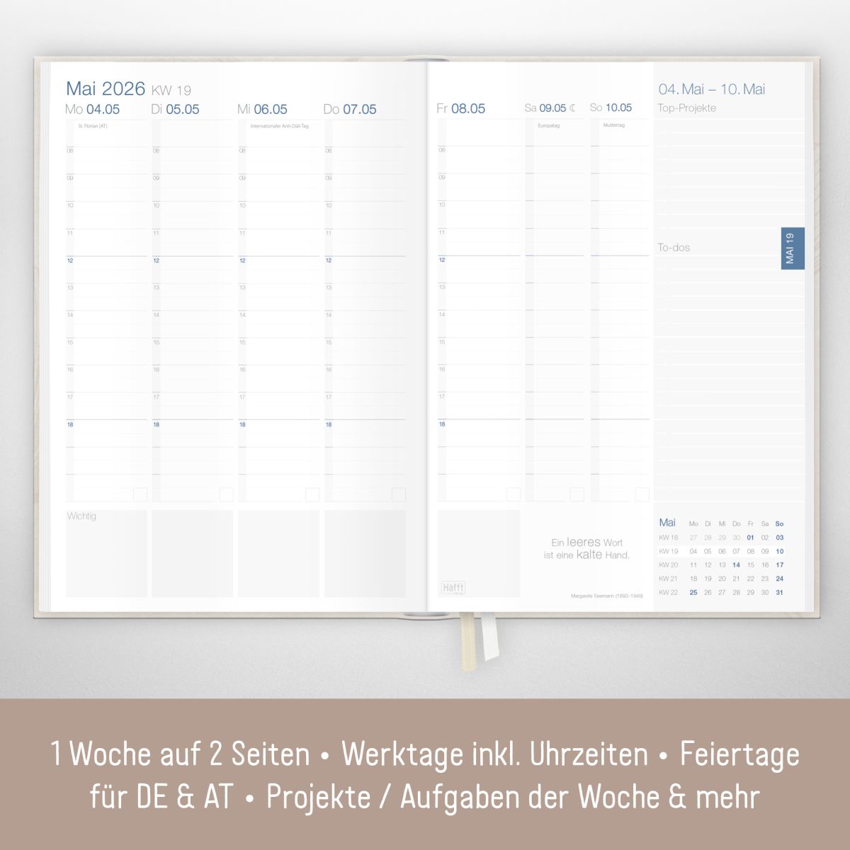 Business-Timer 2026 / A5 / Beige Ginkgo / Häfft-Verlag