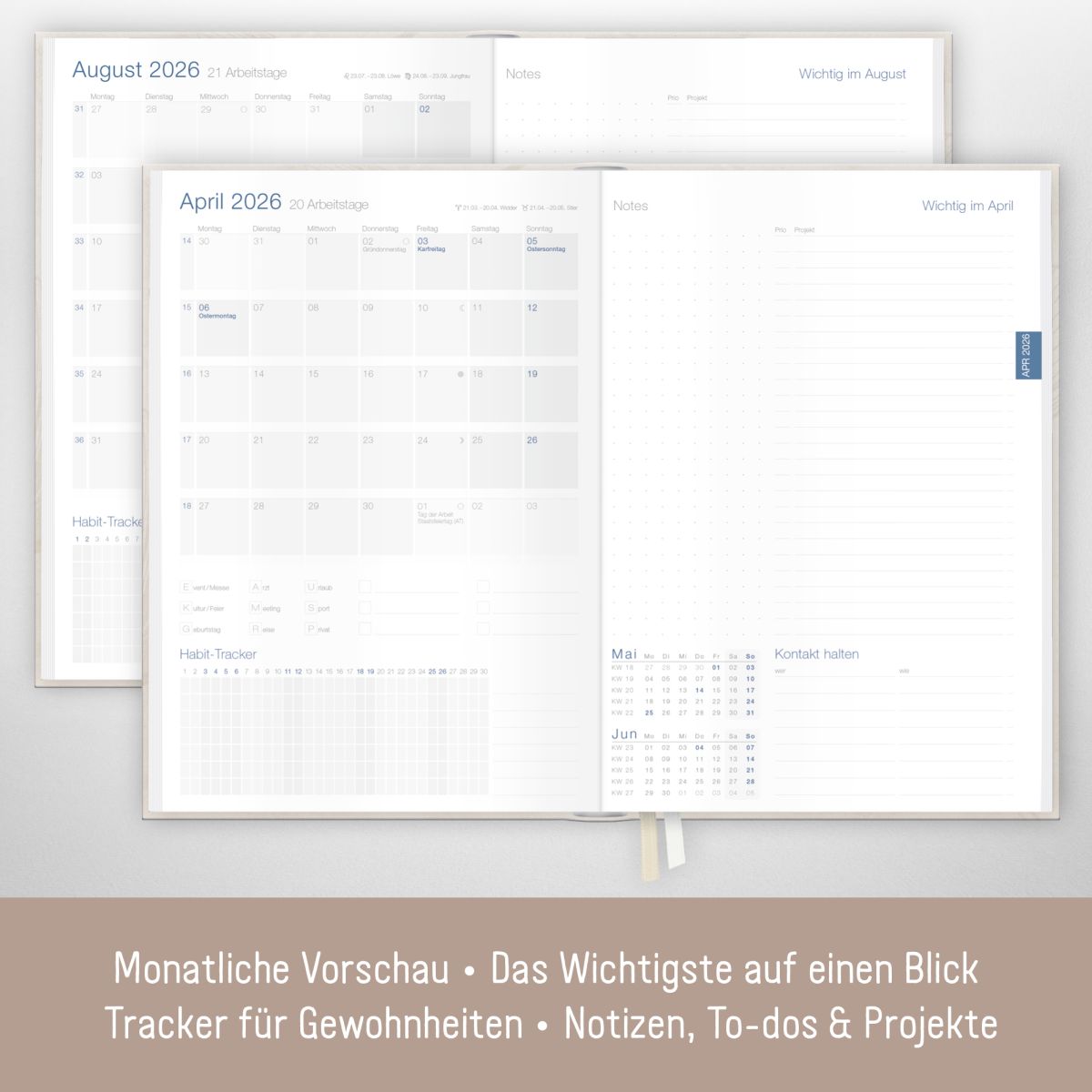 Business-Timer 2026 / A5 / Beige Ginkgo / Häfft-Verlag