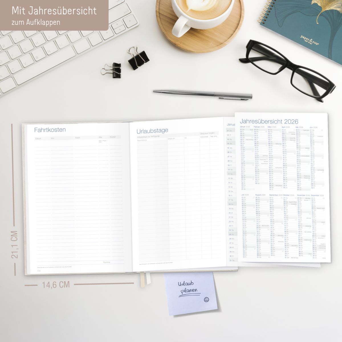 Business-Timer 2026 / A5 / Beige Ginkgo / Häfft-Verlag