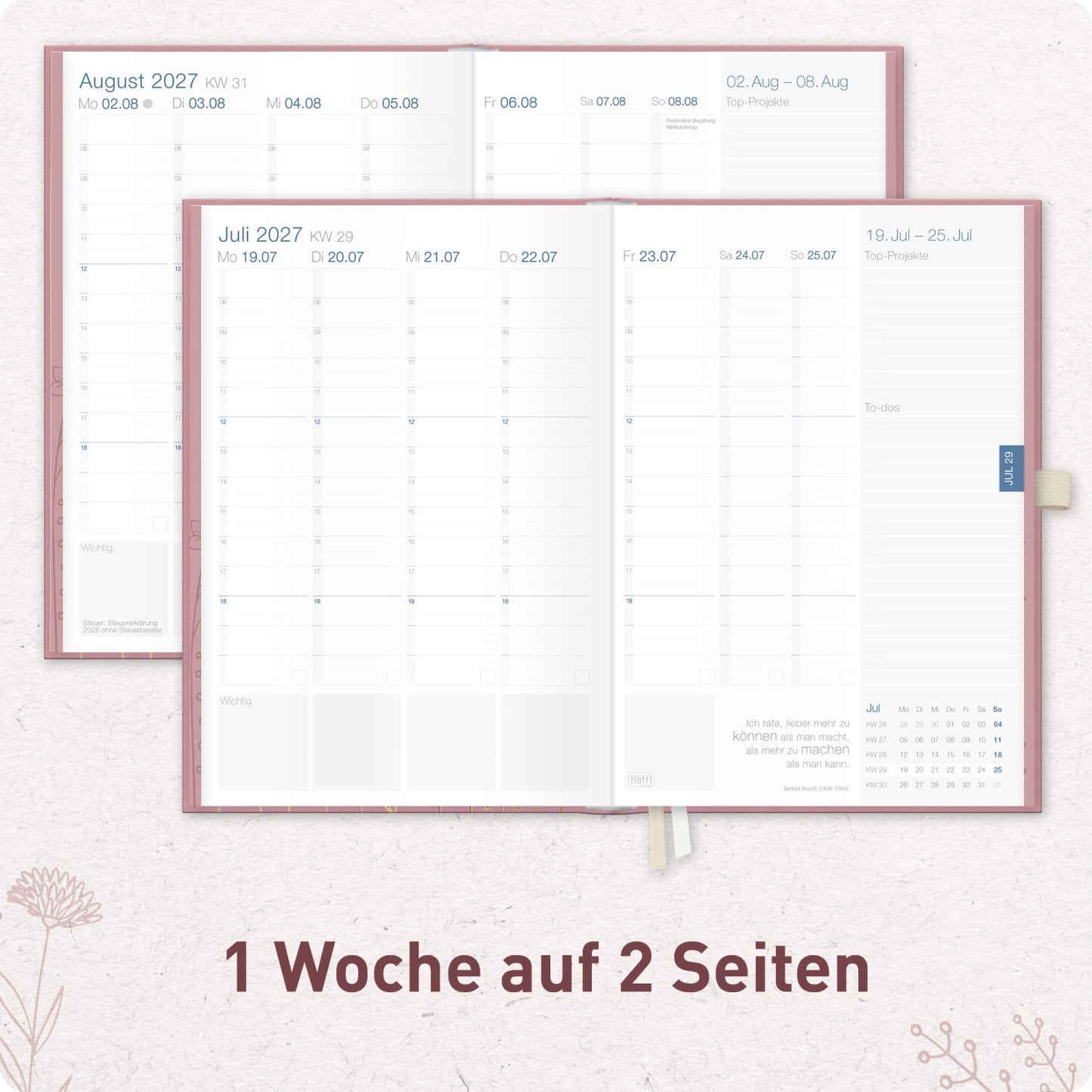 Business-Timer Deluxe 2026/2027 / 17 Monate / A5 / Fine Flowers Rosé / Häfft-Verlag