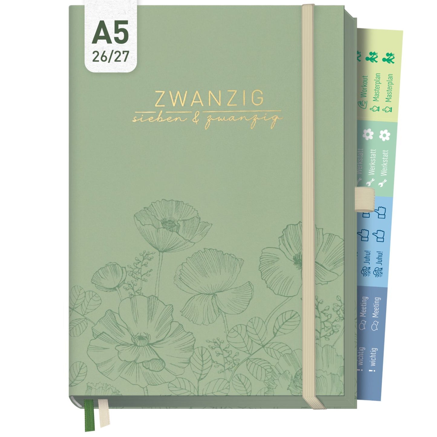 Business-Timer Deluxe 2026/2027 / 17 Monate / A5 / Green Poppy / Häfft-Verlag