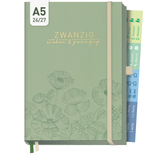 Business-Timer Deluxe 2026/2027 / 17 Monate / A5 / Green Poppy / Häfft-Verlag