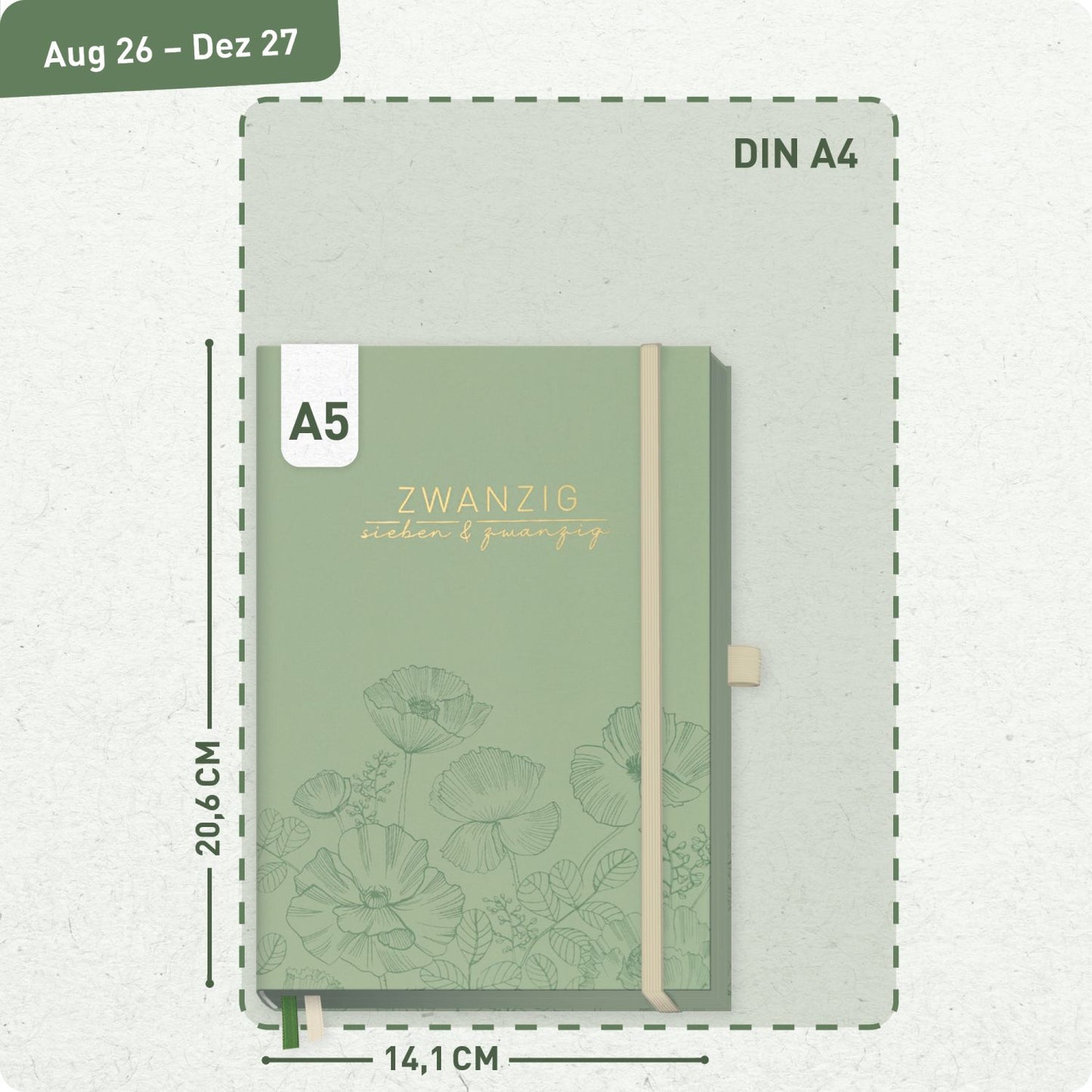 Business-Timer Deluxe 2026/2027 / 17 Monate / A5 / Green Poppy / Häfft-Verlag