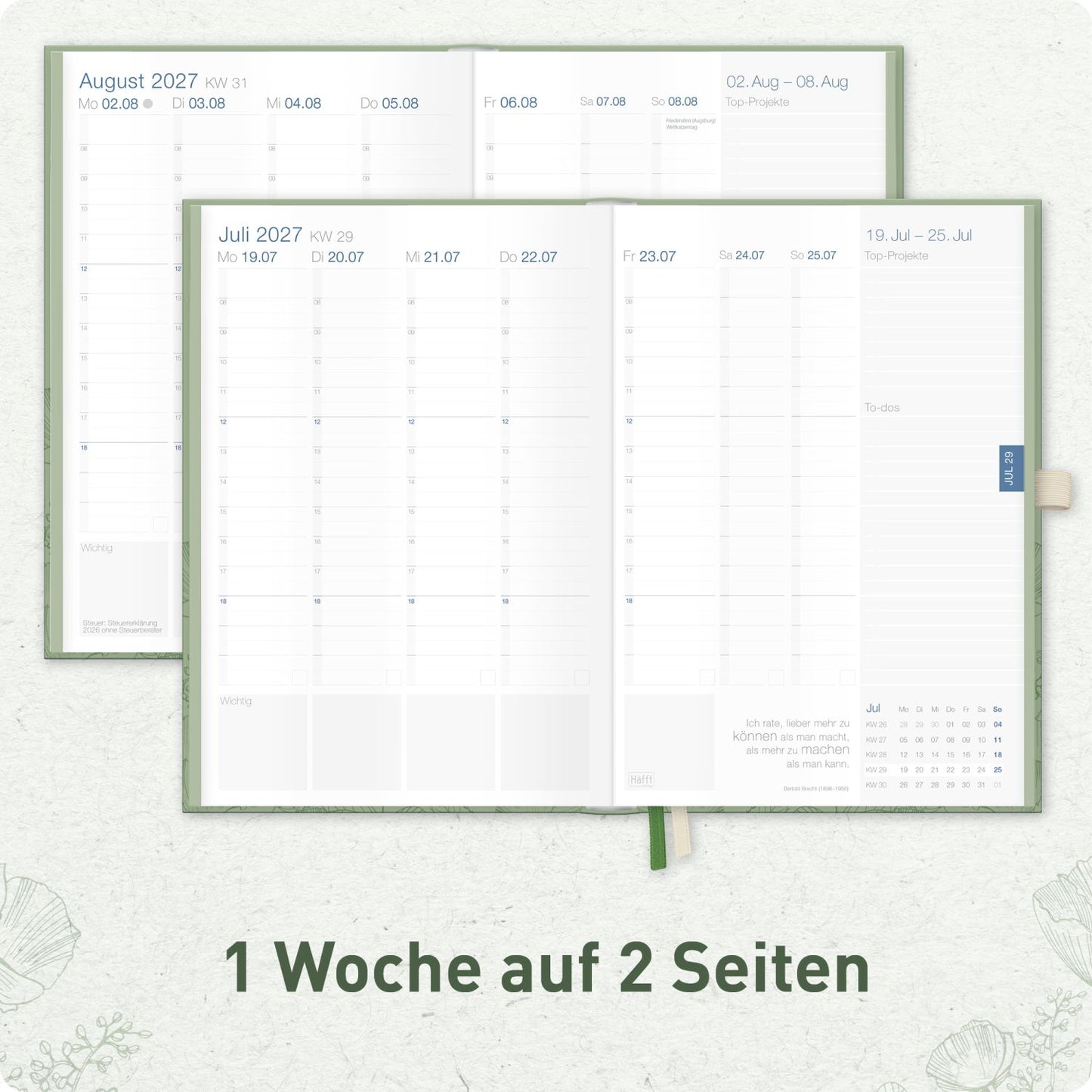 Business-Timer Deluxe 2026/2027 / 17 Monate / A5 / Green Poppy / Häfft-Verlag