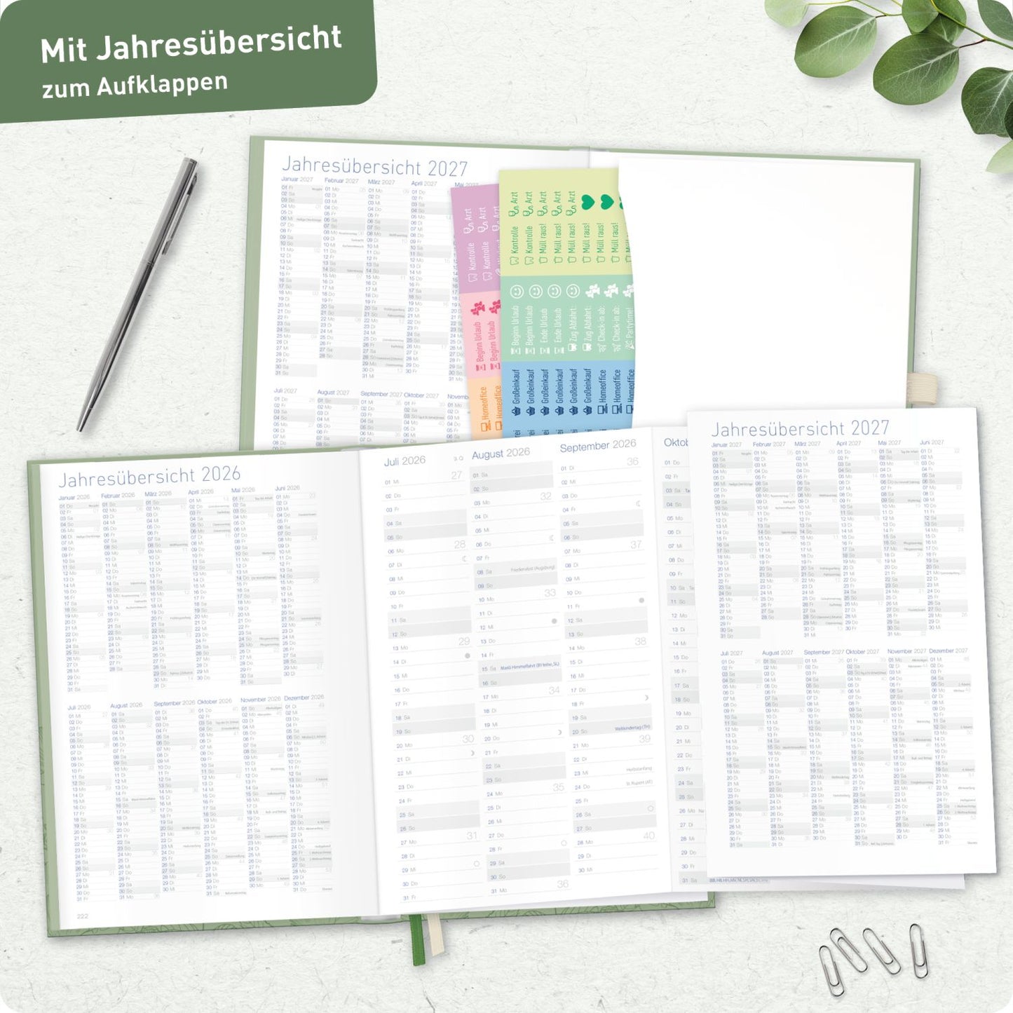 Business-Timer Deluxe 2026/2027 / 17 Monate / A5 / Green Poppy / Häfft-Verlag