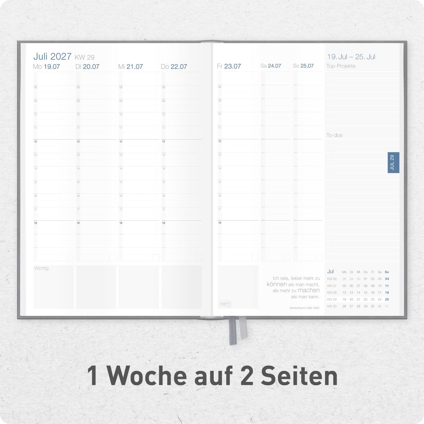Business-Timer 2026/2027 / 17 Monate / A5 / Grau-Rosé / Häfft-Verlag