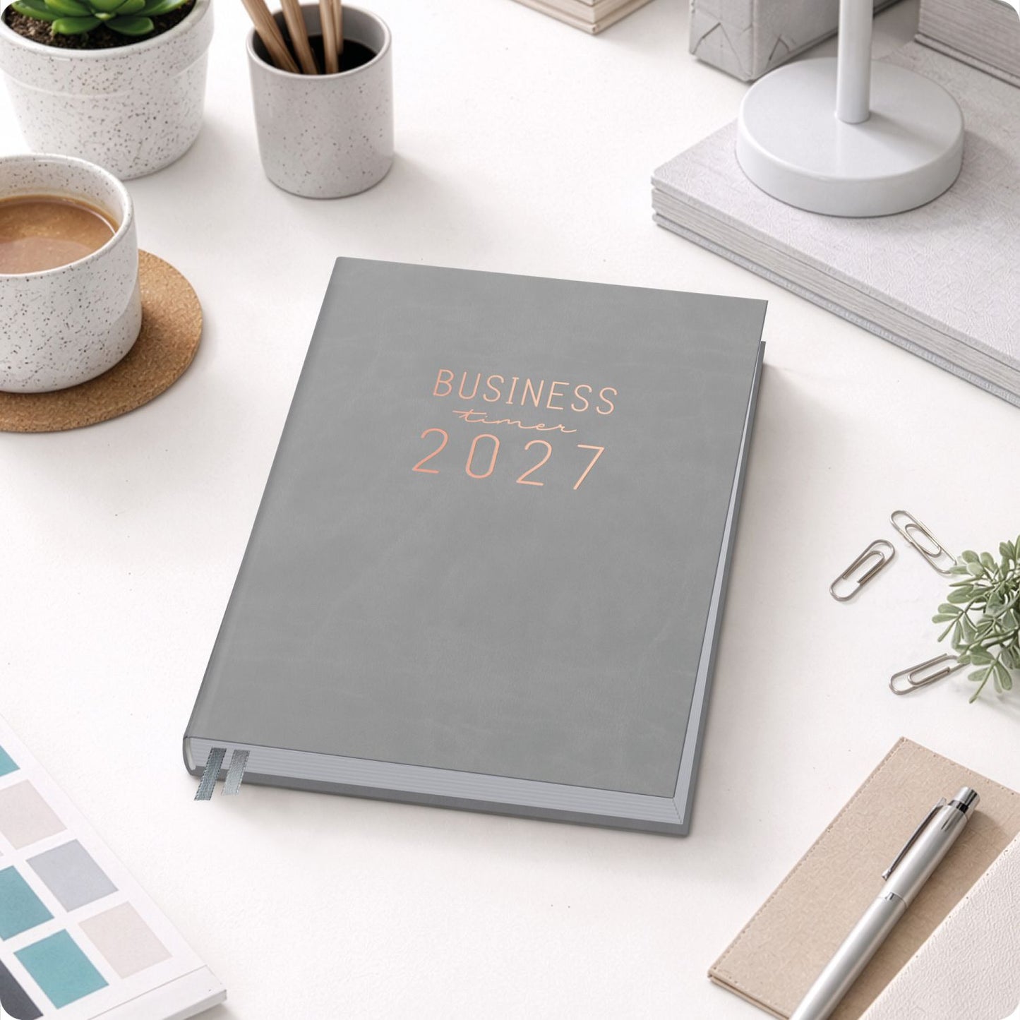 Business-Timer 2026/2027 / 17 Monate / A5 / Grau-Rosé / Häfft-Verlag
