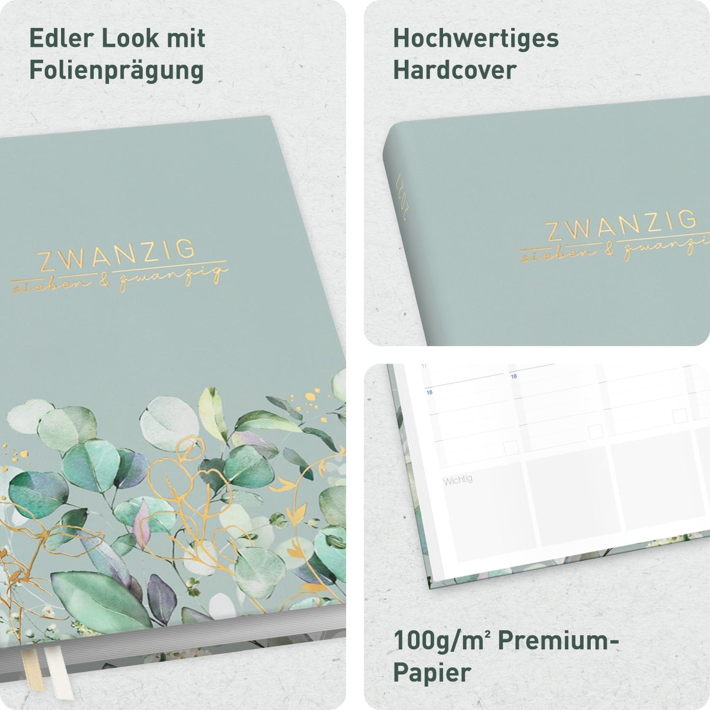 Business-Timer 2026/2027 / 17 Monate / A5 / Minty Leaves / Häfft-Verlag