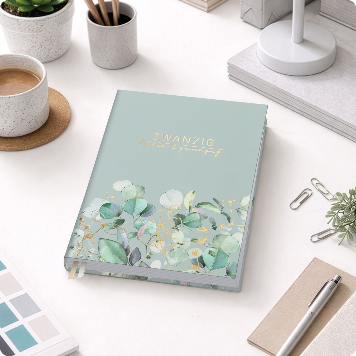 Business-Timer 2026/2027 / 17 Monate / A5 / Minty Leaves / Häfft-Verlag