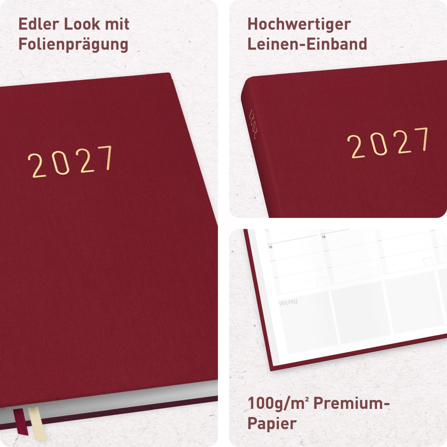 Business-Timer 2026/2027 / 17 Monate / A5 / Rubinrot / Häfft-Verlag