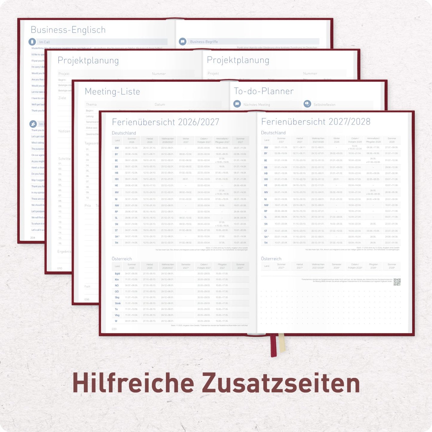 Business-Timer 2026/2027 / 17 Monate / A5 / Rubinrot / Häfft-Verlag