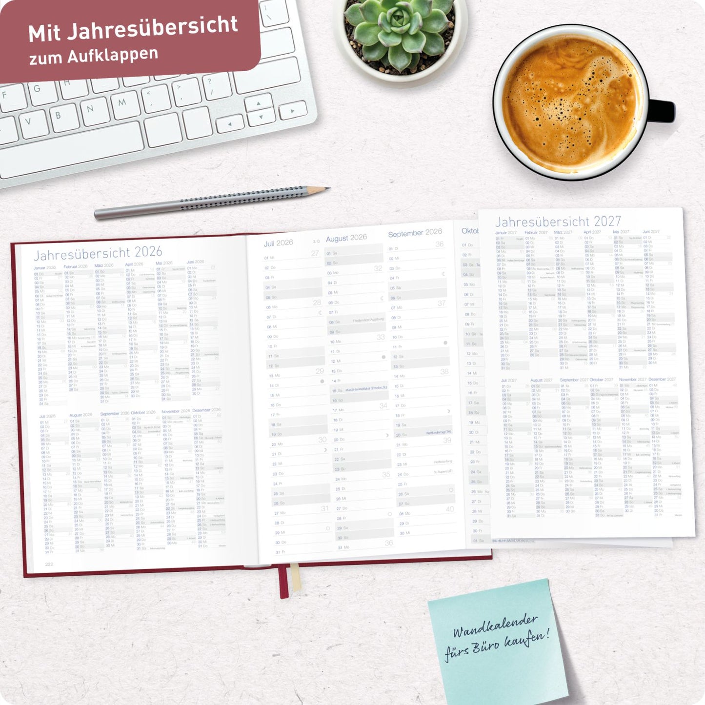 Business-Timer 2026/2027 / 17 Monate / A5 / Rubinrot / Häfft-Verlag