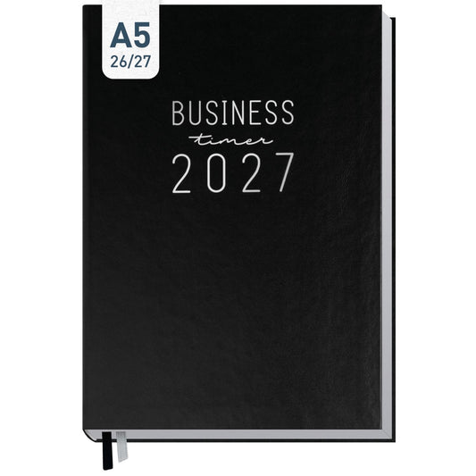 Business-Timer 2026/2027 / 17 Monate / A5 / Schwarz / Häfft-Verlag