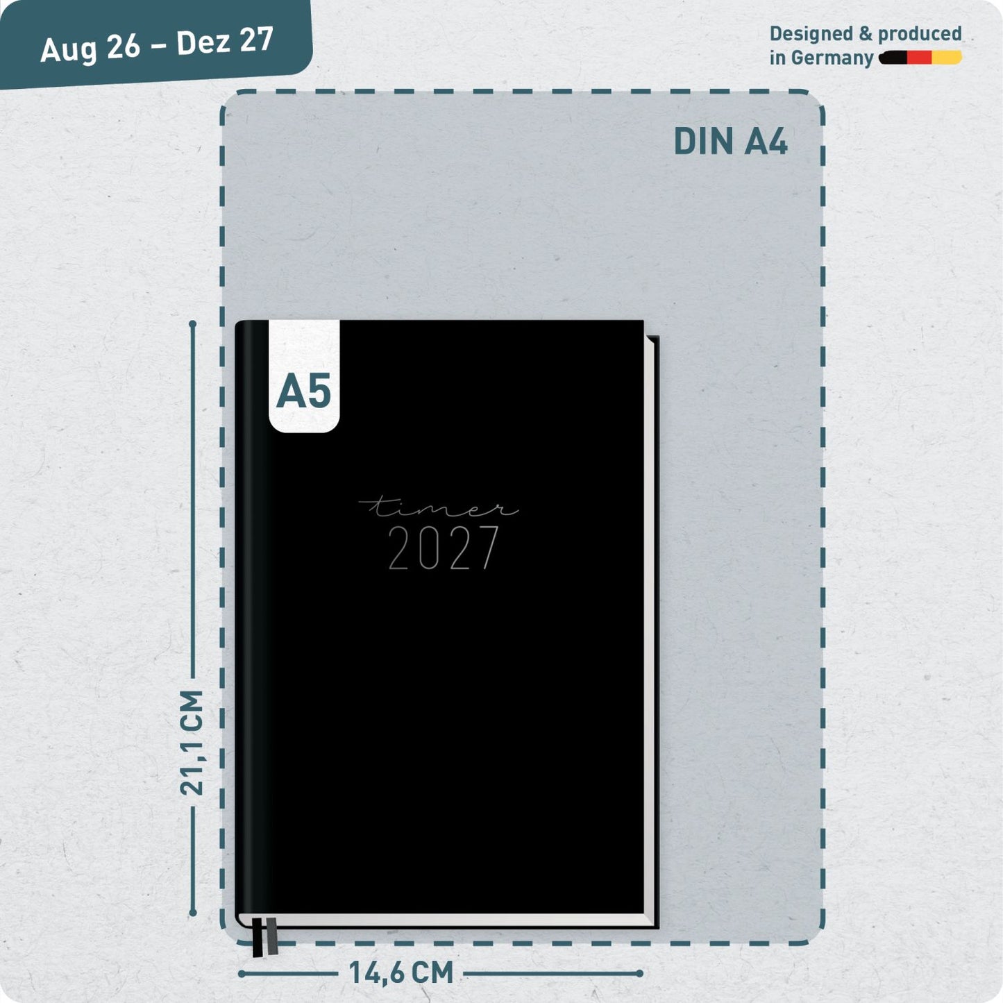 Chäff-Timer 2026/2027 / 17 Monate / A5 / Black Edition / Häfft-Verlag