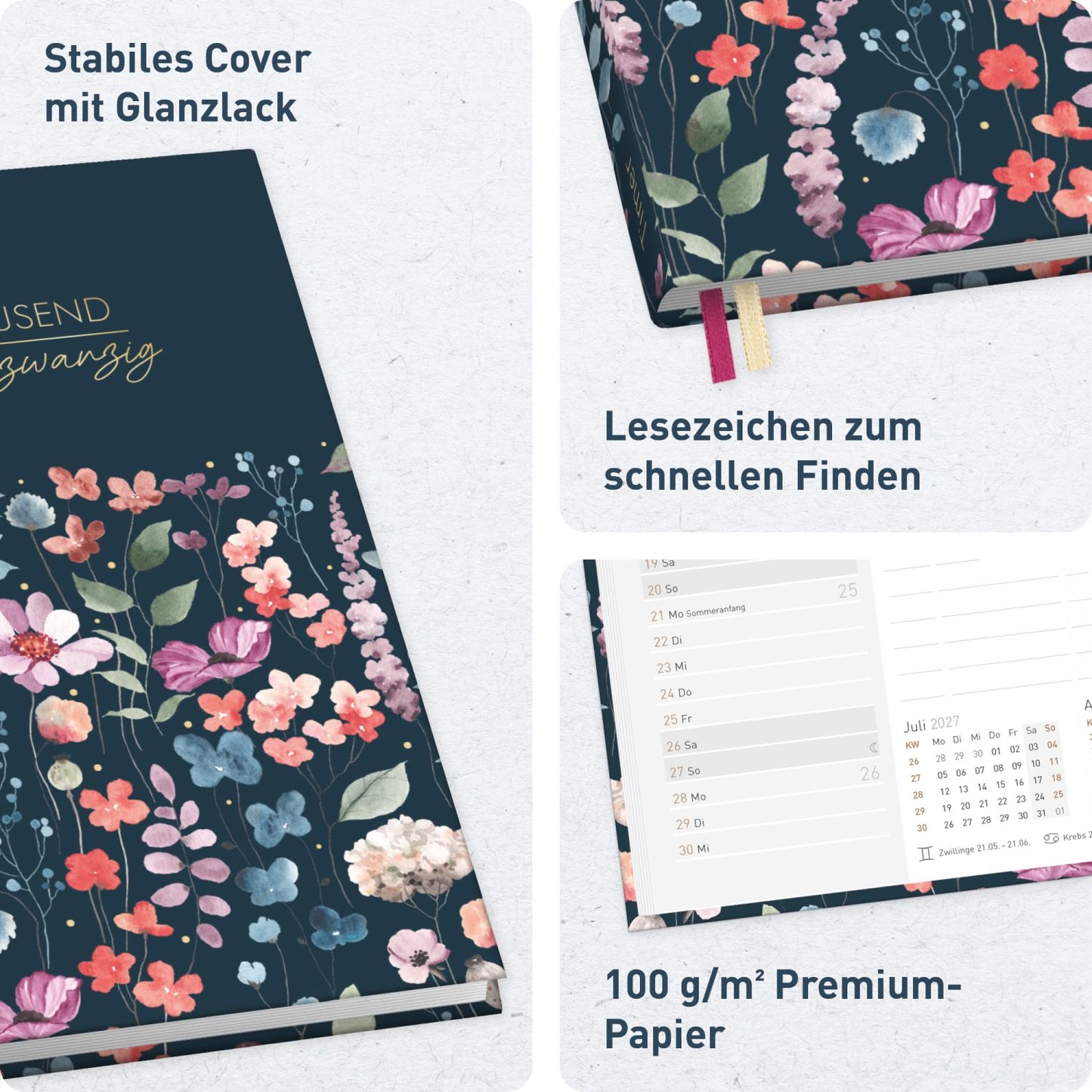 Chäff-Timer 2026/2027 / 17 Monate / A5 / Flower Inspiration blue / Häfft-Verlag