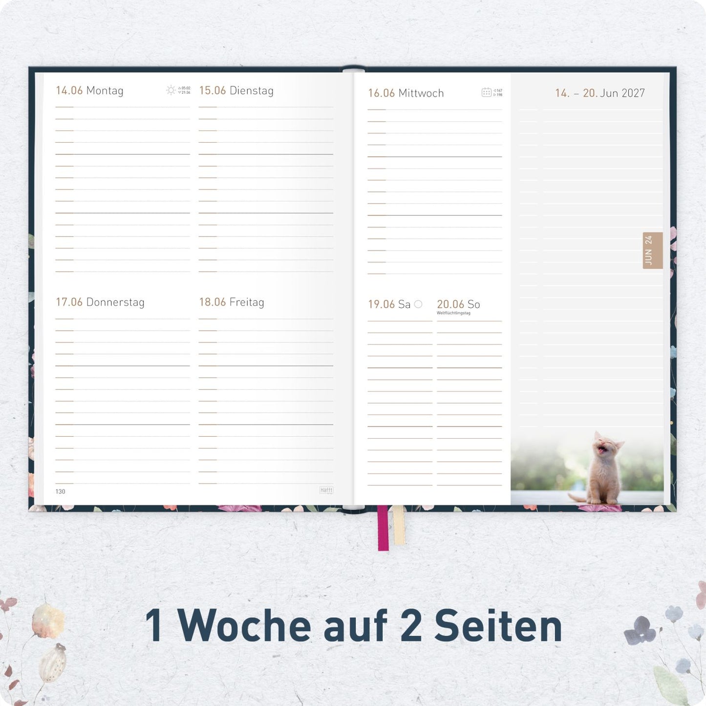 Chäff-Timer 2026/2027 / 17 Monate / A5 / Flower Inspiration blue / Häfft-Verlag