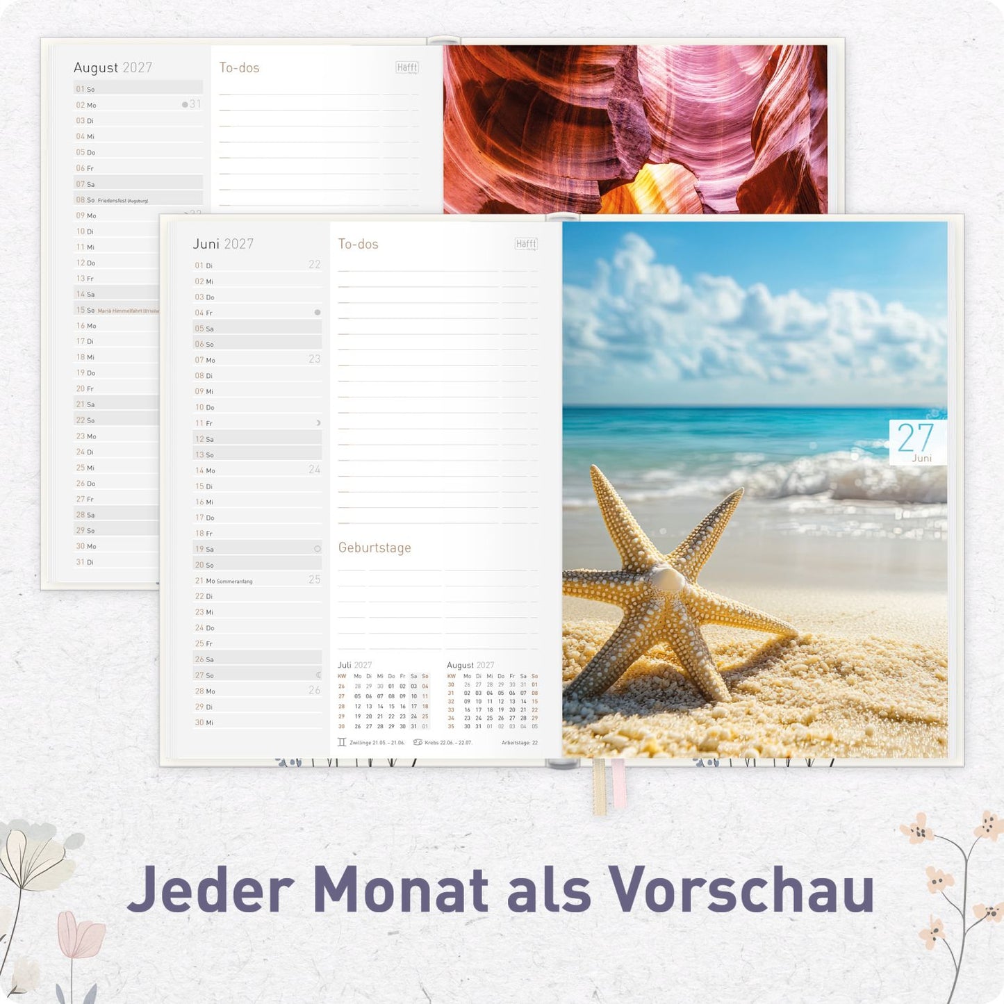Chäff-Timer 2026/2027 / 17 Monate / A5 / Flower Joy / Häfft-Verlag
