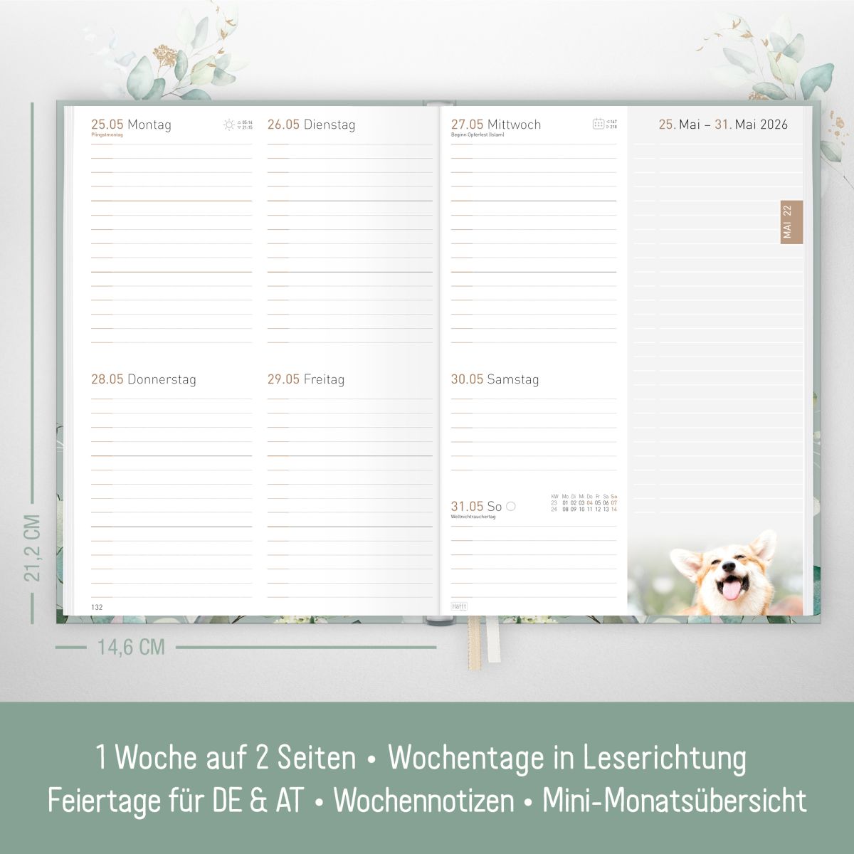 Chäff-Timer Classic 2026 / A5 / Minty Leaves / Häfft-Verlag