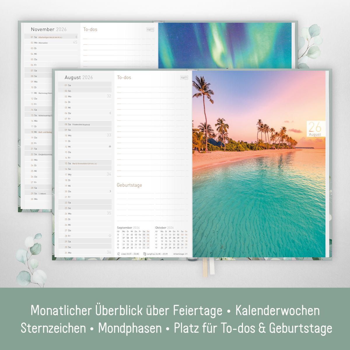 Chäff-Timer Classic 2026 / A5 / Minty Leaves / Häfft-Verlag