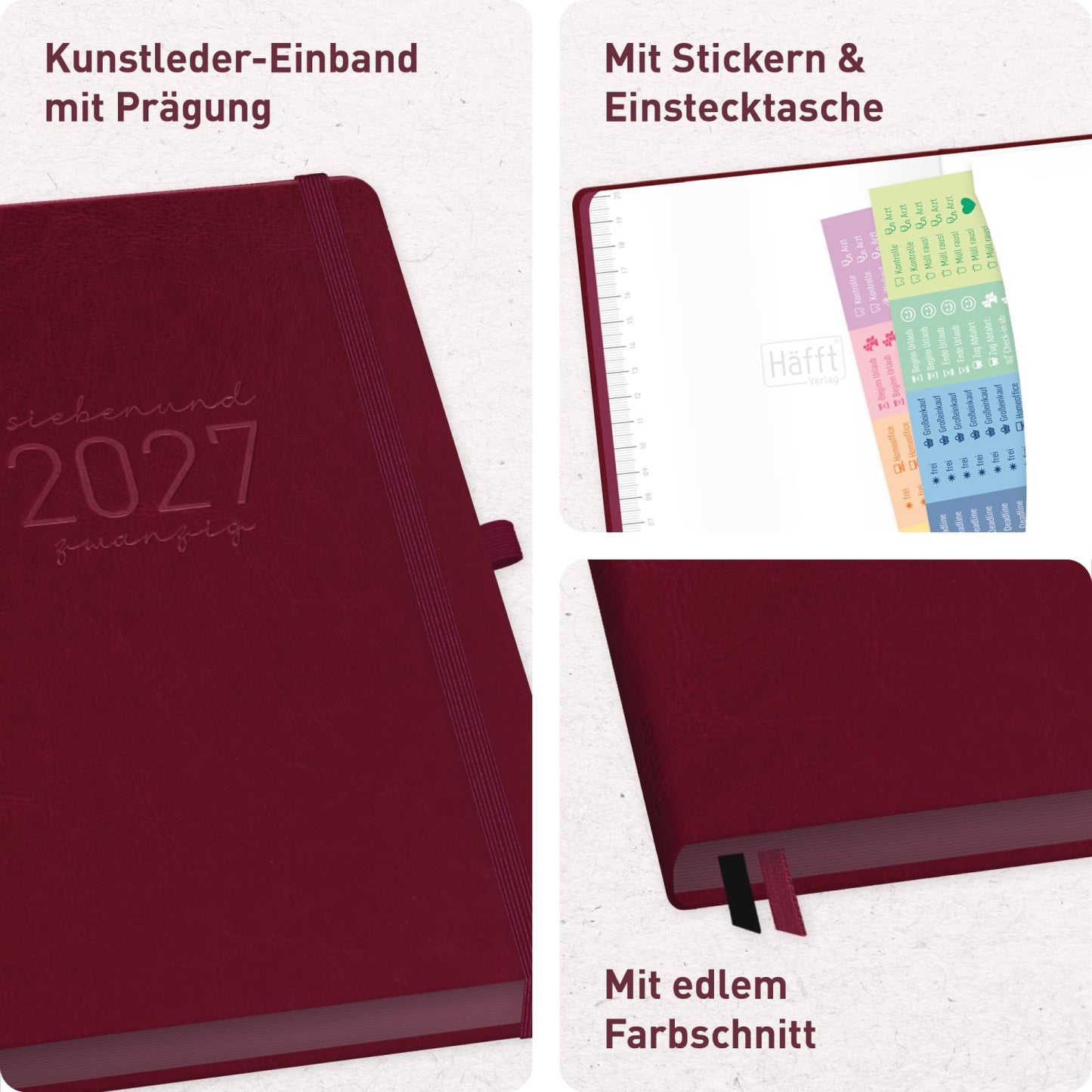 Chäff-Timer Deluxe 2026/2027 / 17 Monate / A5 / Berry / Häfft-Verlag