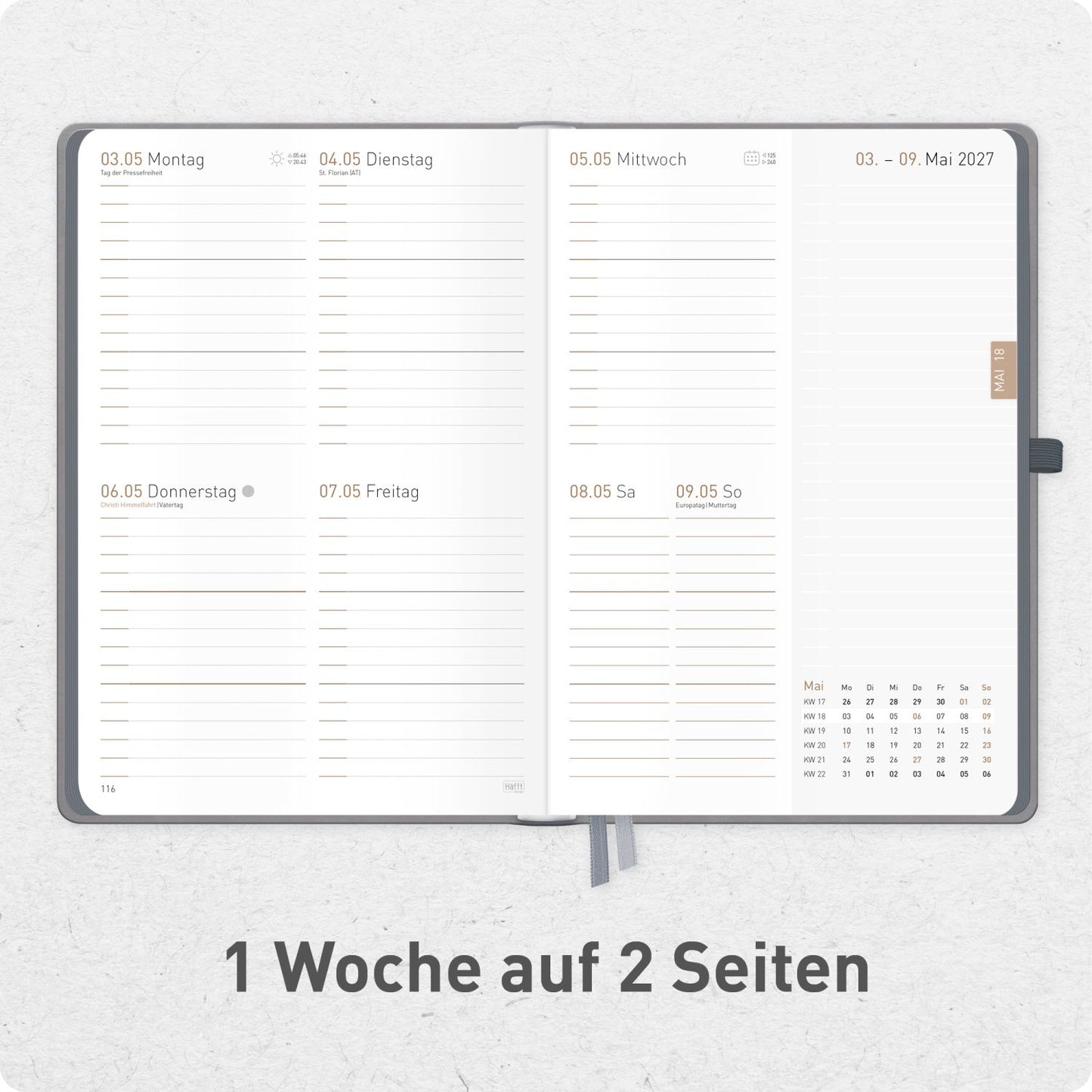 Chäff-Timer Deluxe 2026/2027 / 17 Monate / A5 / Grey Edition / Häfft-Verlag