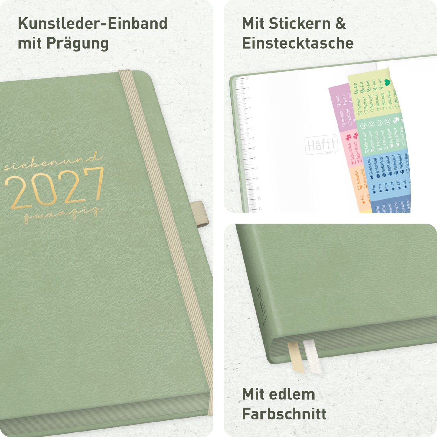 Chäff-Timer Deluxe 2026/2027 / 17 Monate / A5 / Salbei / Häfft-Verlag
