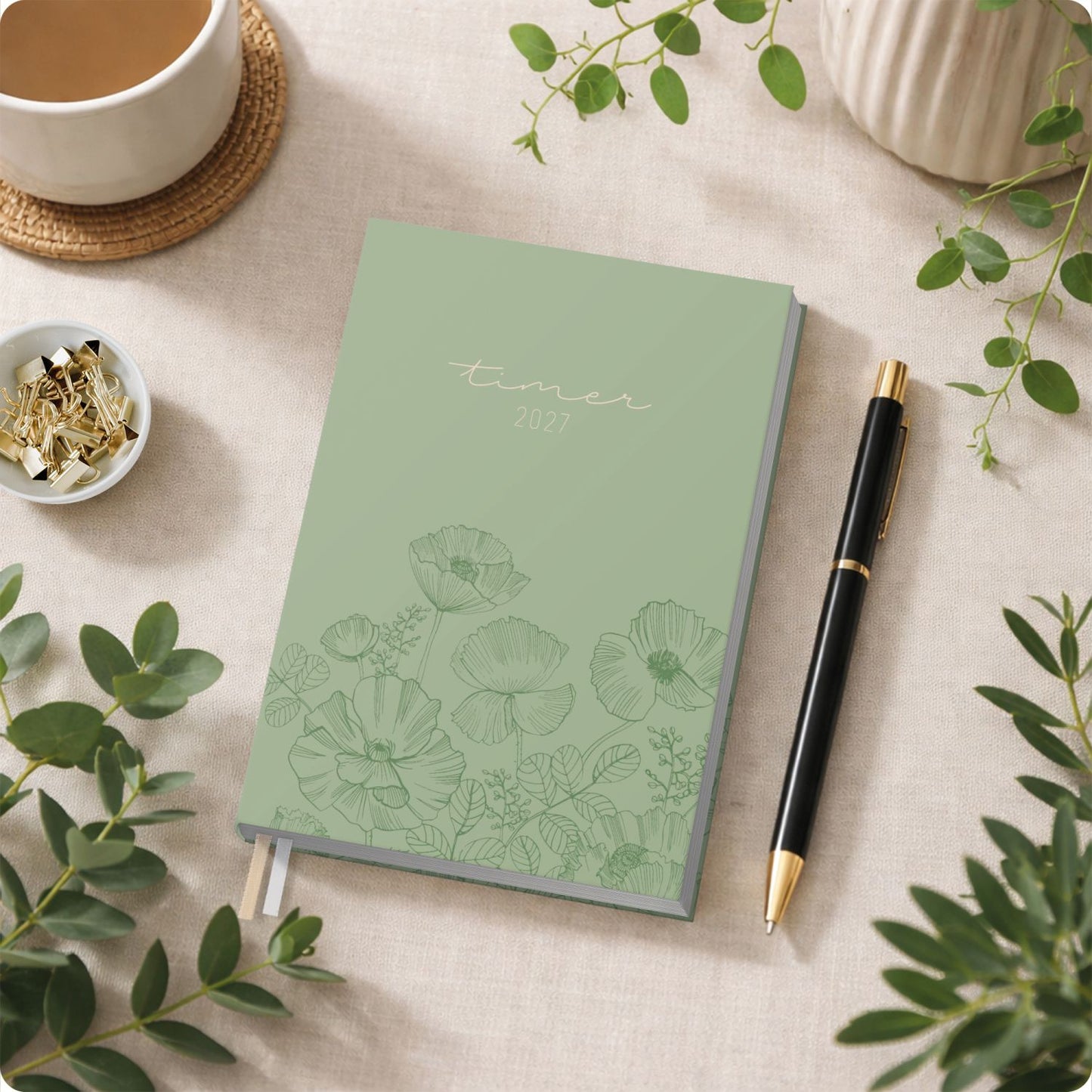 Chäff-Timer Mini 2026/2027 / 17 Monate / A6+ / Green Poppy / Häfft-Verlag