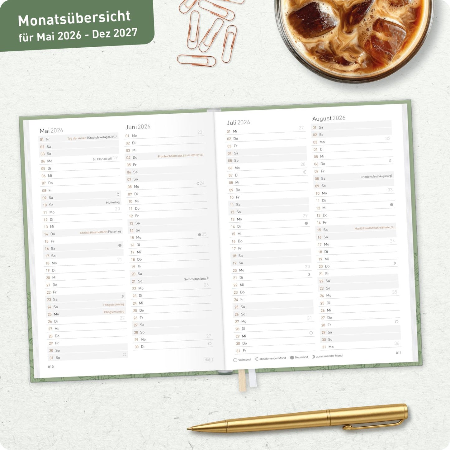 Chäff-Timer Mini 2026/2027 / 17 Monate / A6+ / Green Poppy / Häfft-Verlag