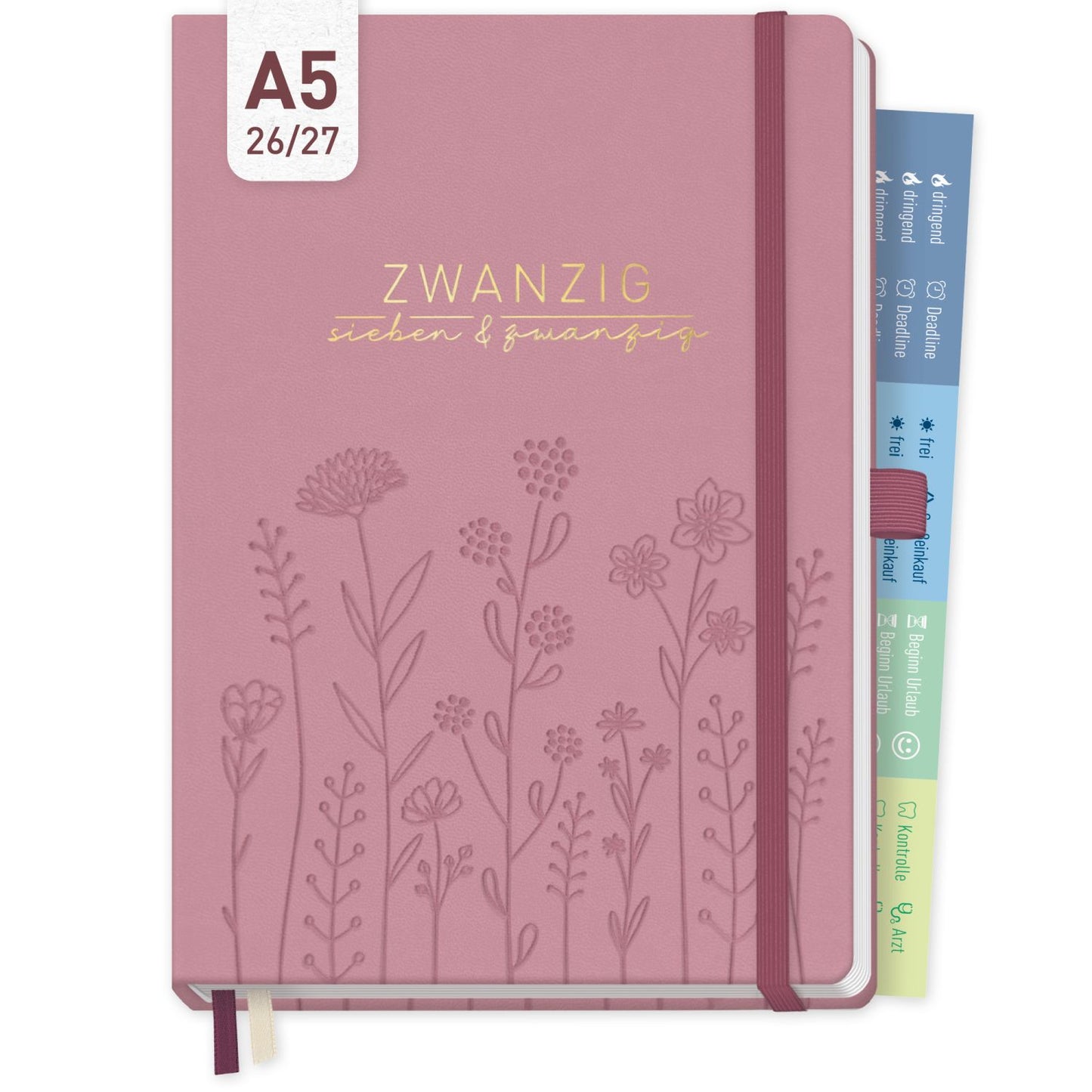 Chäff-Timer Premium 2026/2027 / 17 Monate / A5 / Fine Flowers rosé / KL / Häfft-Verlag