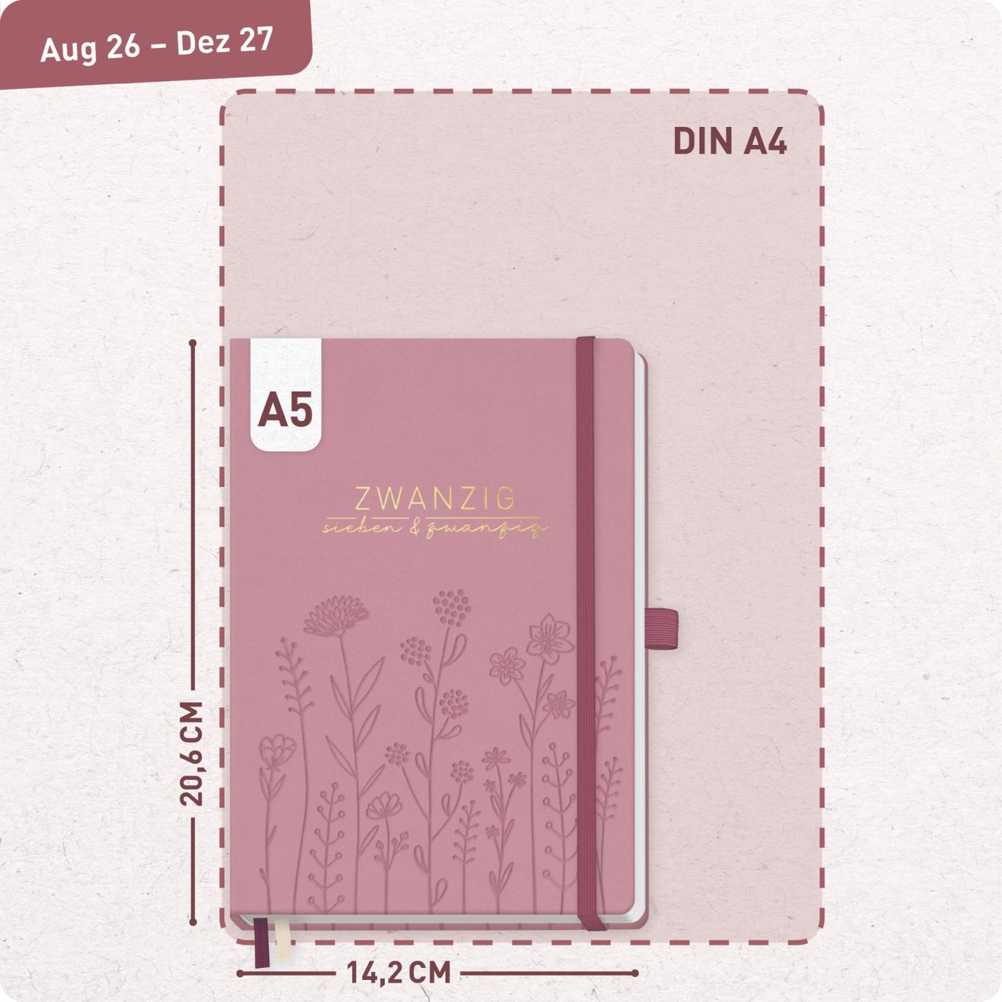 Chäff-Timer Premium 2026/2027 / 17 Monate / A5 / Fine Flowers rosé / KL / Häfft-Verlag