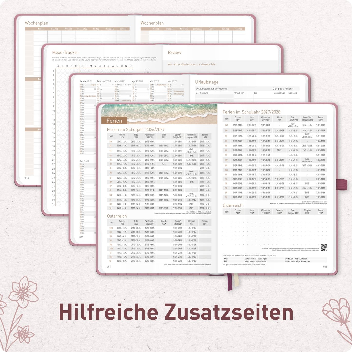 Chäff-Timer Premium 2026/2027 / 17 Monate / A5 / Fine Flowers rosé / KL / Häfft-Verlag