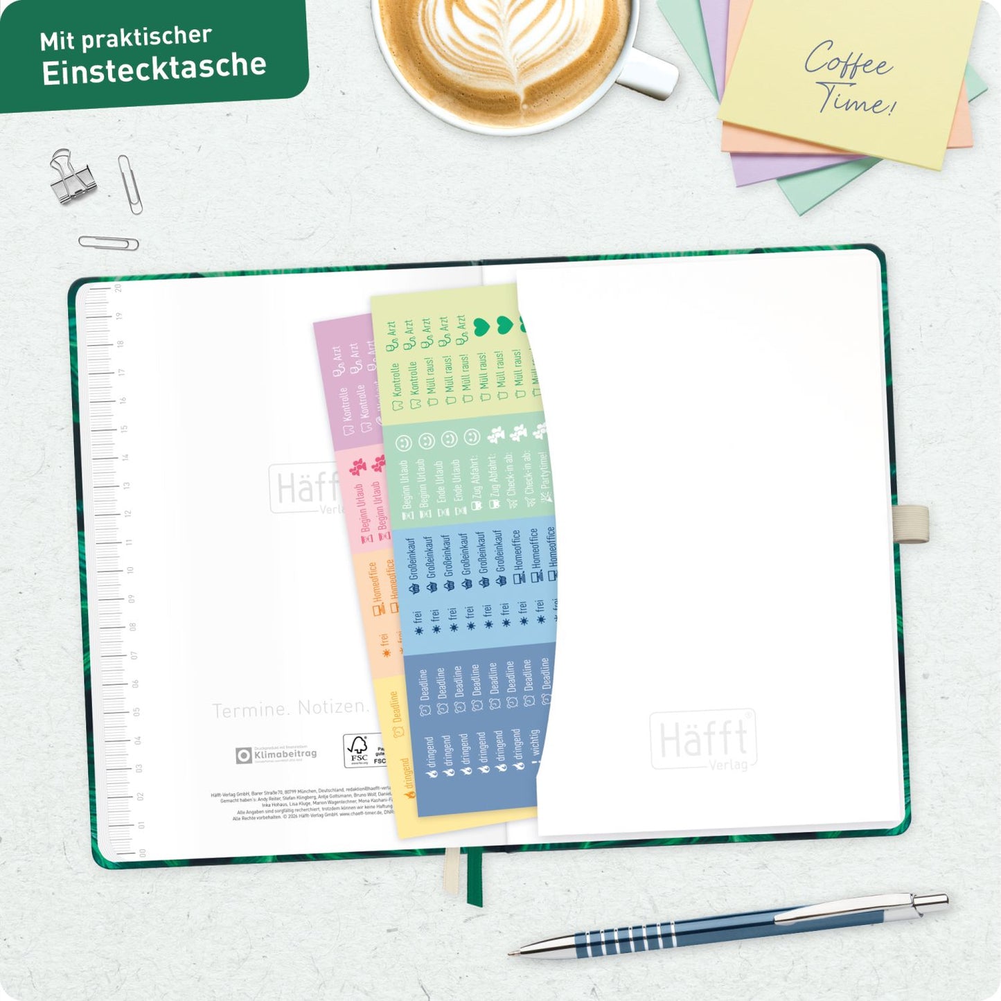 Chäff-Timer Premium 2026/2027 / 17 Monate / A5 / Green Leaves / Häfft-Verlag